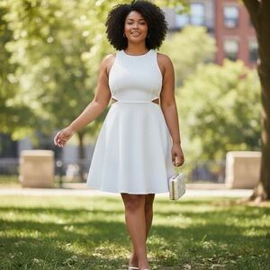 Belongsci White Sleeveless Cocktail Dress | Cutout Fit & Flare Size XL NWT